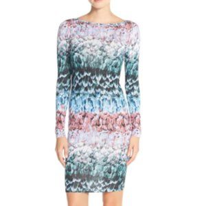 BCBGMAXAZRIA Feather Print Jersey Body-Con Dress
